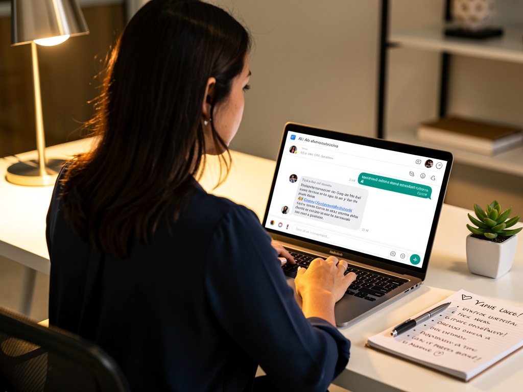 Persona redactando un correo profesional con ayuda de ChatGPT en su laptop